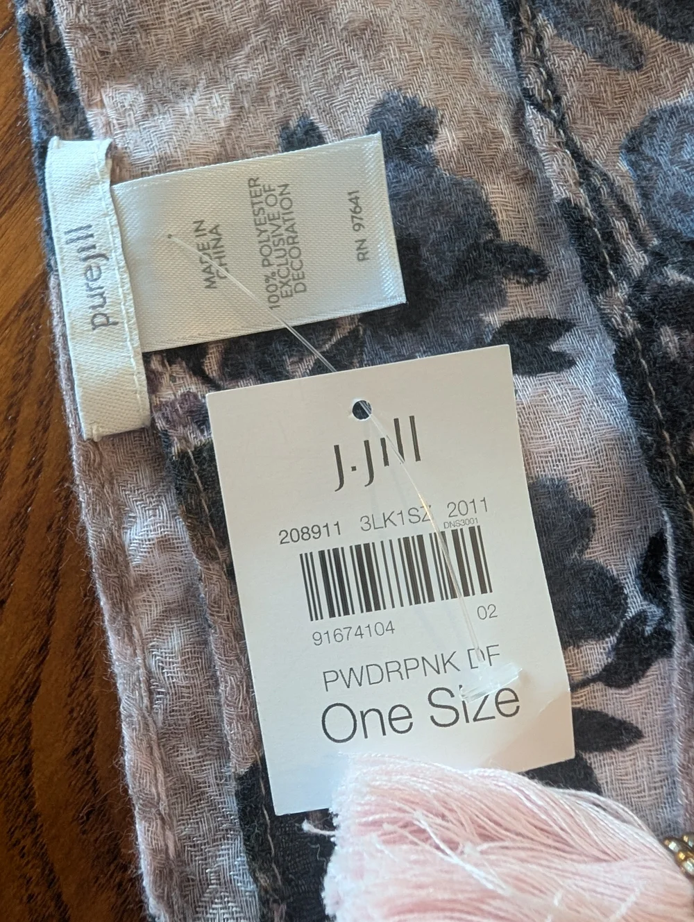J Jill Powder Pink Floral 4-Tassel Square Scarf/Wrap - NEW - Picture 5 of 6